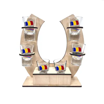 Steag romania, suport potcoava din lemn cu 6 pahare tip shout, model hgs045